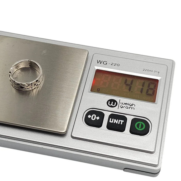 925 Sterling Silver Etched Geometric Patterns Band Ring Size 6.5 Vintage - Picture 4 of 6